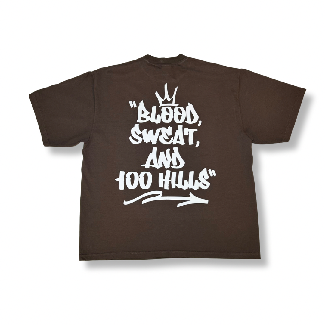 Blood, Sweat, 100 Hills T-Shirt (Brown)